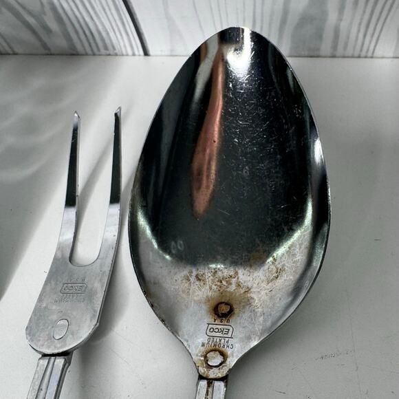 Vintage EKCO Chromium Plated Utensils Wooden Handle Set of 3 - USA (READ) - Picture 4 of 9